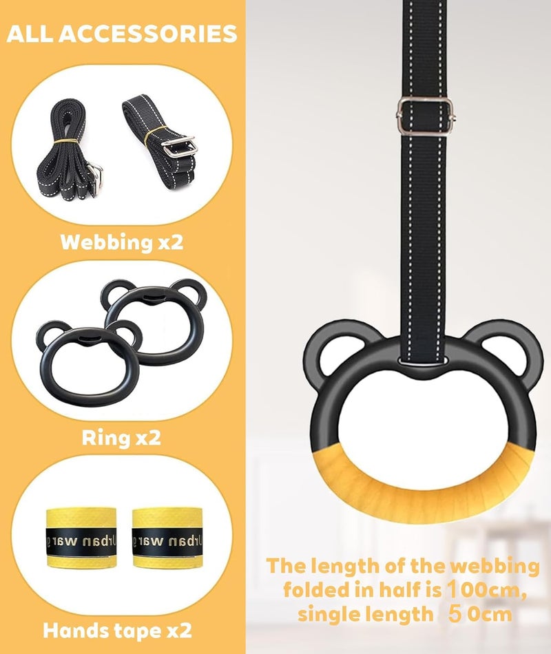 OXYGLOBE 2 Pcs Gymnastic Rings, Practical Gymnastics Equipment Yellow Calisthenics Rings Suitable Strength Training Pull-Ups Muscle-Ups Push-Ups Inverted Rows Core Workouts Mobility Drills - Image 4