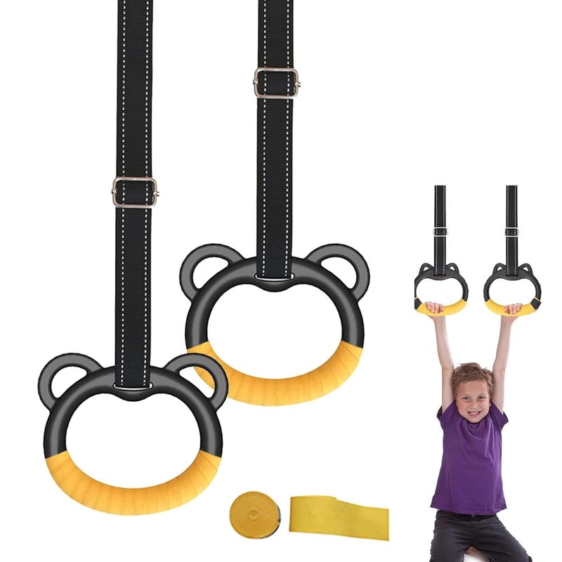 OXYGLOBE 2 Pcs Gymnastic Rings, Practical Gymnastics Equipment Yellow Calisthenics Rings Suitable Strength Training Pull-Ups Muscle-Ups Push-Ups Inverted Rows Core Workouts Mobility Drills - Image 1