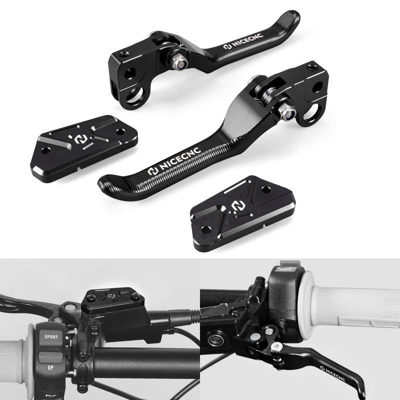 NICECNC Black Front Rear Brake Levers Brake Reservoir Covers Compatible with Surron Light bee XS L1E Motorcycle Aluminum CNC Brake Lever Compatible with Segway X160 X260 See Fitment - Image 2