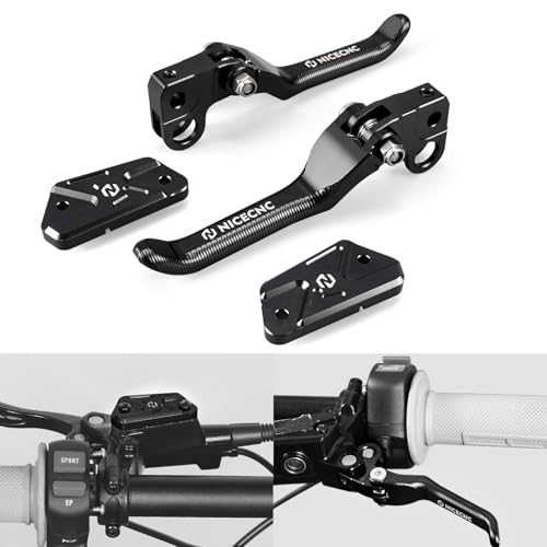 NICECNC Black Front Rear Brake Levers Brake Reservoir Covers Compatible with Surron Light bee XS L1E Motorcycle Aluminum CNC Brake Lever Compatible with Segway X160 X260 See Fitment - Image 1