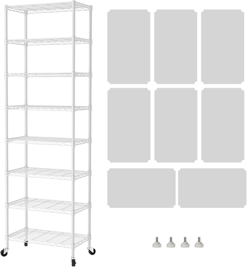 SINGAYE 8 Tier Shelf Organizer Storage Metal Shelves Garage Wire Shelving Unit Pantry Rack Adjustable Standing Storage for Kitchen Closet Laundry Bathroom Pantry 12" D x 22" W x 74" H White - Image 1