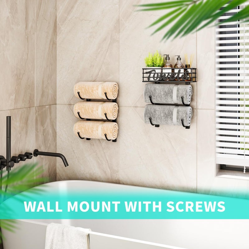 HapiRm Towel Racks for Bathroom Storage - 6 Tier Over The Door & Wall Mount Rolled Towel Storage Organizer Holder with Metal Shelf Basket for Small Bathroom, Camper, Rv - Black, Patented - Image 5