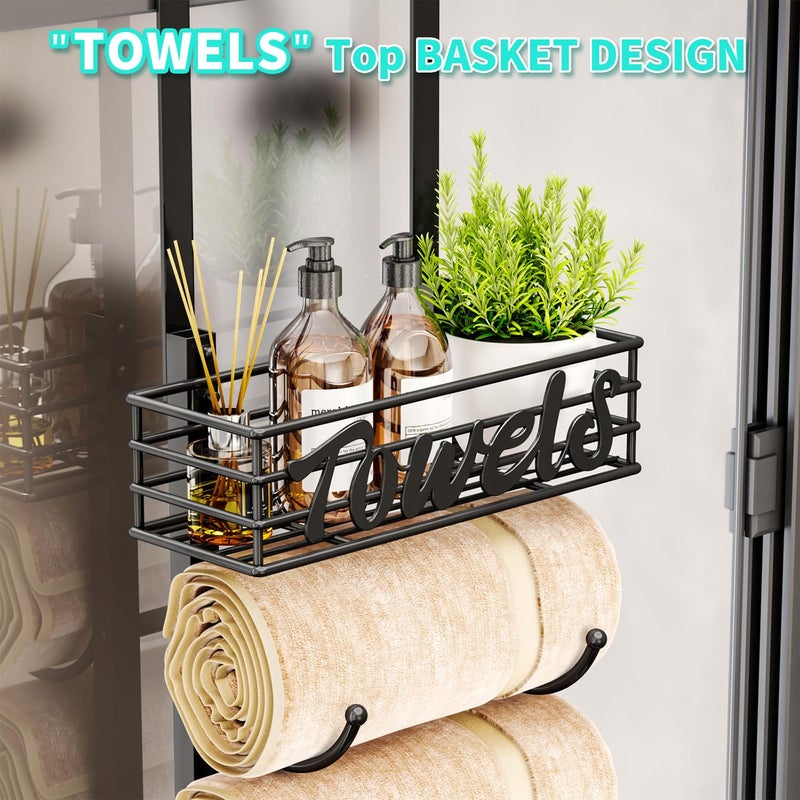 HapiRm Towel Racks for Bathroom Storage - 6 Tier Over The Door & Wall Mount Rolled Towel Storage Organizer Holder with Metal Shelf Basket for Small Bathroom, Camper, Rv - Black, Patented - Image 3