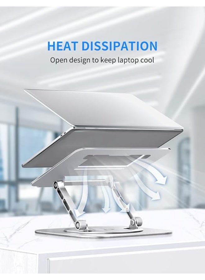 Adjustable Computer Stand with 360 Rotating Base, Ergonimic Foldable Laptop Riser for Desk Compatible with MacBook Pro/Air Notebook up to 16 Inches, Silver - Image 1