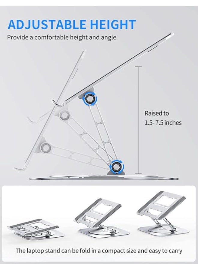 Adjustable Computer Stand with 360 Rotating Base, Ergonimic Foldable Laptop Riser for Desk Compatible with MacBook Pro/Air Notebook up to 16 Inches, Silver - Image 3