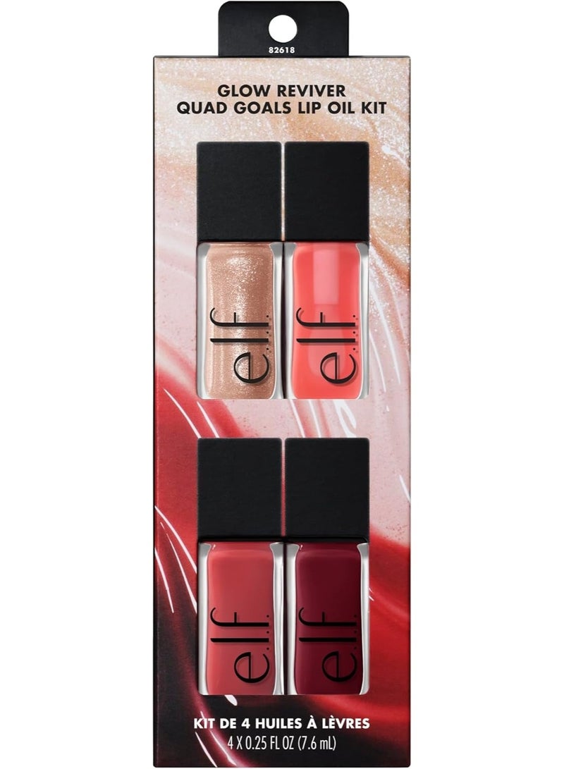 elf Glow Reviver Quad Goals Lip Oil Kit, Lip Gloss For A High-Gloss Finish & Sheer Wash Of Color, Non-Sticky, Vegan & Cruelty-Free, 4 Glosses - Image 1