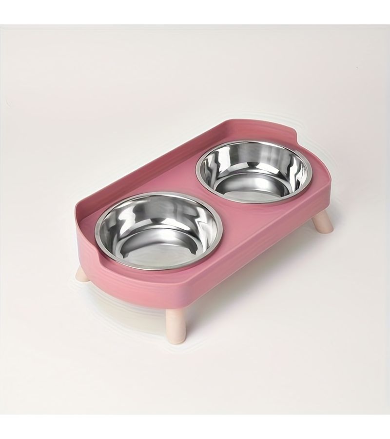 2 In 1 White Compatible Cat Feeder And Water Dispenser Dual Bowl Feeding System For Multi Cat Households Easy Clean Stainless Steel Plastic Pet Food Water Dispenser With Cute Kitten Design - Image 1