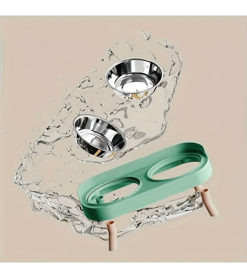 2 In 1 White Compatible Cat Feeder And Water Dispenser Dual Bowl Feeding System For Multi Cat Households Easy Clean Stainless Steel Plastic Pet Food Water Dispenser With Cute Kitten Design - Image 5