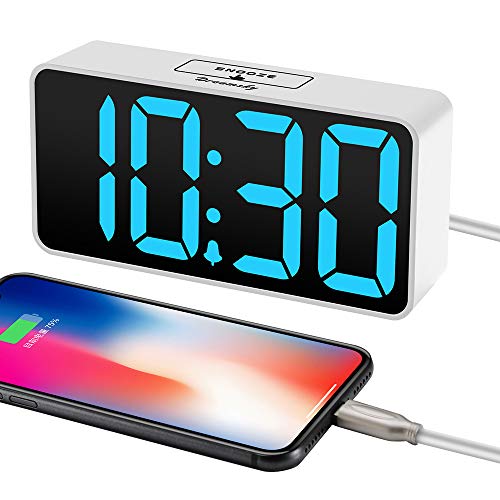 DreamSky Small Digital Alarm Clock for Bedroom, Large Big Numbers Display with Brightness Dimmer, Electric Bedside Desk Clock with USB Charging Port, Adjustable Alarm Volume, USB-C Adapter Powered - Image 4