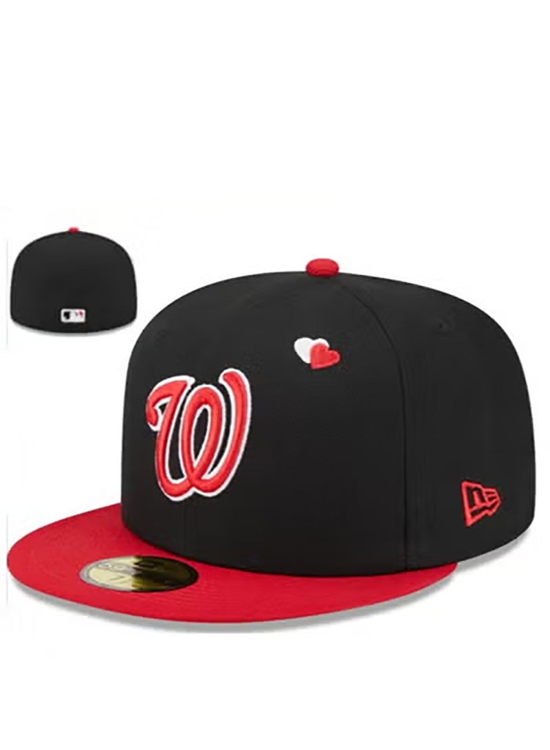 NEW ERA MLB Washington Nationals Black - Red Color - Blocked Heart - Accent Flat - Brim Baseball Cap-56.8cm