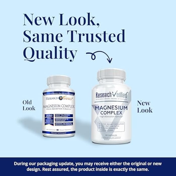 Research Verified Magnesium Complex - Brain, Muscle and Nerve Support - Magnesium Bisglycinate, Malate, Citrate, and Oxide - Bioperine - Vegan - 60 Capsules - Pack of 6 - Image 2