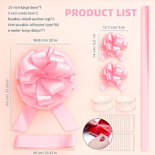 Hollima Big Car Bow Pink Color, 20 inch Round Shape Present Bow, Giant Birthday Huge Car Bows, Christmas Bows for Present Wrapping Decor - Image 3