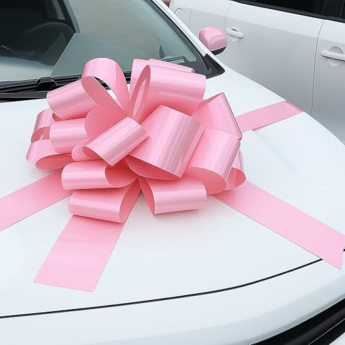 Hollima Big Car Bow Pink Color, 20 inch Round Shape Present Bow, Giant Birthday Huge Car Bows, Christmas Bows for Present Wrapping Decor - Image 1