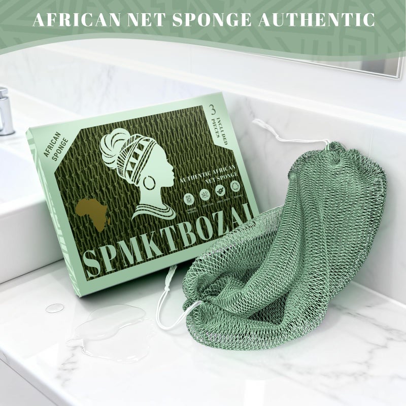 SPMKTBOZAI African Net Sponge Authentic, 3 Pack Shower Loofah Sponge, Body Scrubber for Women and Men Daily Use Body Care & Face Gentle Daily Exfoliation, Travel Portable Bath Accessories Spa Gifts - Image 3