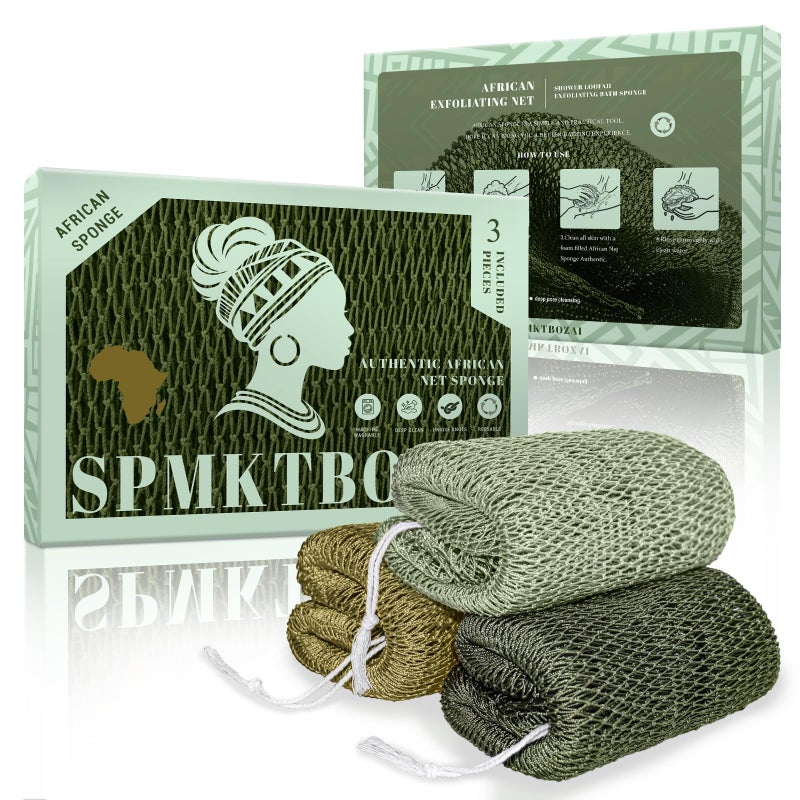 SPMKTBOZAI African Net Sponge Authentic, 3 Pack Shower Loofah Sponge, Body Scrubber for Women and Men Daily Use Body Care & Face Gentle Daily Exfoliation, Travel Portable Bath Accessories Spa Gifts - Image 1