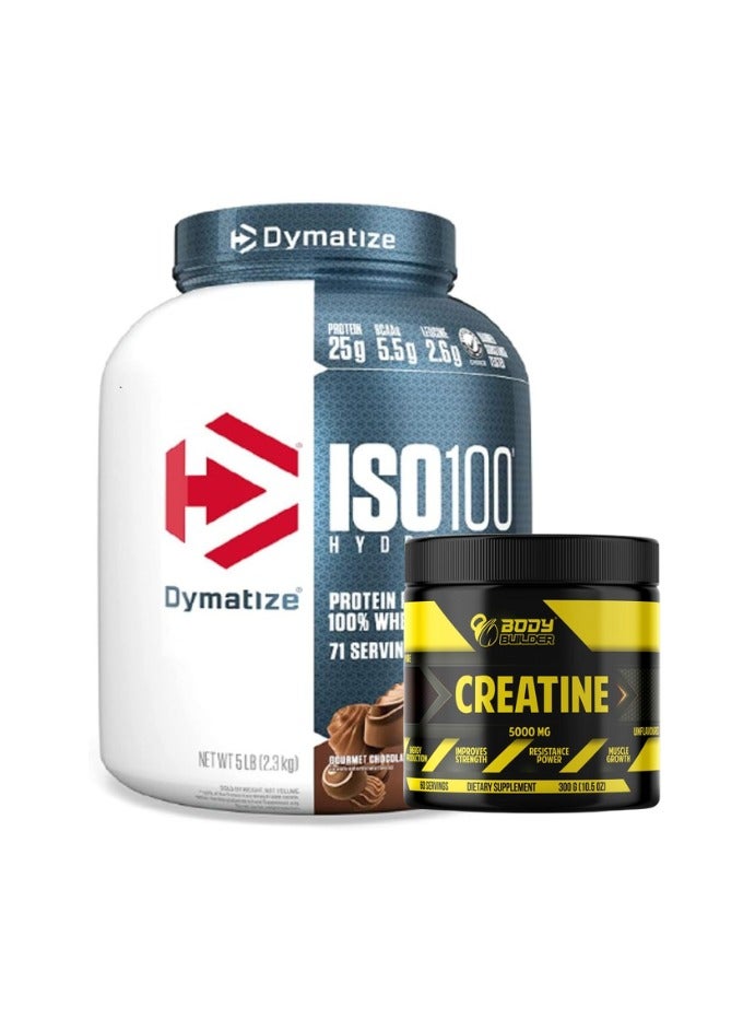 Dymatize ISO 100 Isolated Whey Protein aND Body Builder Creatine 30 Servings, 25g of Protein, 5.5g BCAAs- Gourmet Chocolate, 5 lb - Image 1