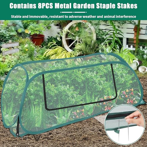 ANGAR 2Pack Garden Covers for Raised Beds, Pop Up Mesh Plant Covers for Outdoors, 30% Sunblock Plant Shade Tent, Crop Cage for Seedlings Vegetable Against Birds, Animals, with 8 Stakes (45"X22"X16") - Image 3