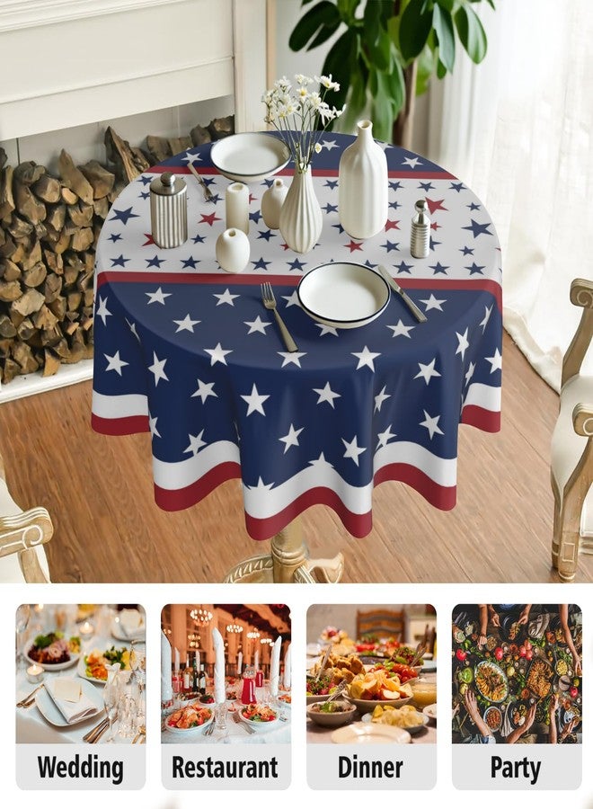Aytipun 4th of July Patriotic Tablecloth Round 60 Inch American Memorial Day Red White Blue Star Stripe Independence Day Table Cloth Farmhouse Decor for Outdoor Indoor Party Kitchen Dinner Picnic - Image 4