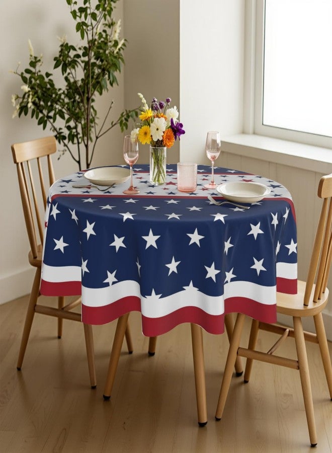 Aytipun 4th of July Patriotic Tablecloth Round 60 Inch American Memorial Day Red White Blue Star Stripe Independence Day Table Cloth Farmhouse Decor for Outdoor Indoor Party Kitchen Dinner Picnic - Image 3