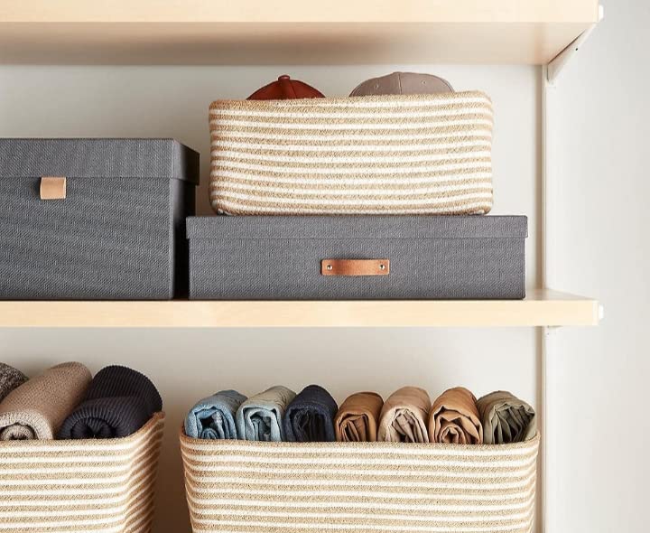 UR Home Handcrafted Storage Basket Beige Zig-Zag Colur Baby Laundry Baskets for Blanket Toys Towels Nursery Hamper Bin Without Handle (14x10x6) Jute - Image 3