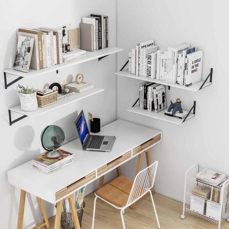 Heimlove White Deep Floating Shelves for Wall, 36W x 12D Wood Wall Shelves Set of 2, Wide Floating Bookshelf for Living Room, Kitchen, Office, Bedroom and Decor Storage, with Black Bracket - White - Image 5