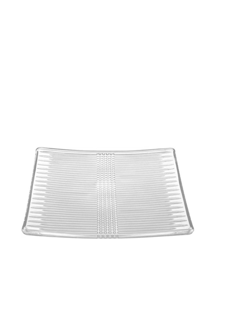 Alsaif Gallery Al Saif Gallery Glass Serving Plate, Striped Rectangle, 28 x 28 x 1.6 cm - Clear - Image 2