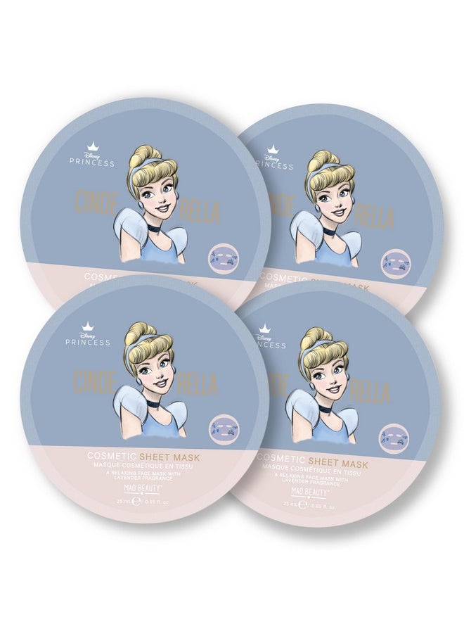 Mad Beauty Disney Pure Princess Cosmetic Sheet Face Mask Collection (4Pack) | Cinderella’S Lavender Infusion | Skincare Gifts For Women And Adults | Relax And Soothe Skin  - Image 1