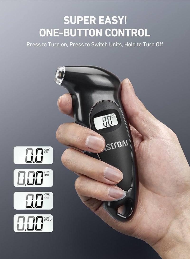 AstroAI Digital Tire Pressure Gauge 150 PSI 4 Settings for Car Truck Bicycle with Backlit LCD and Non-Slip Grip Tyre Pressure Checker - Image 4