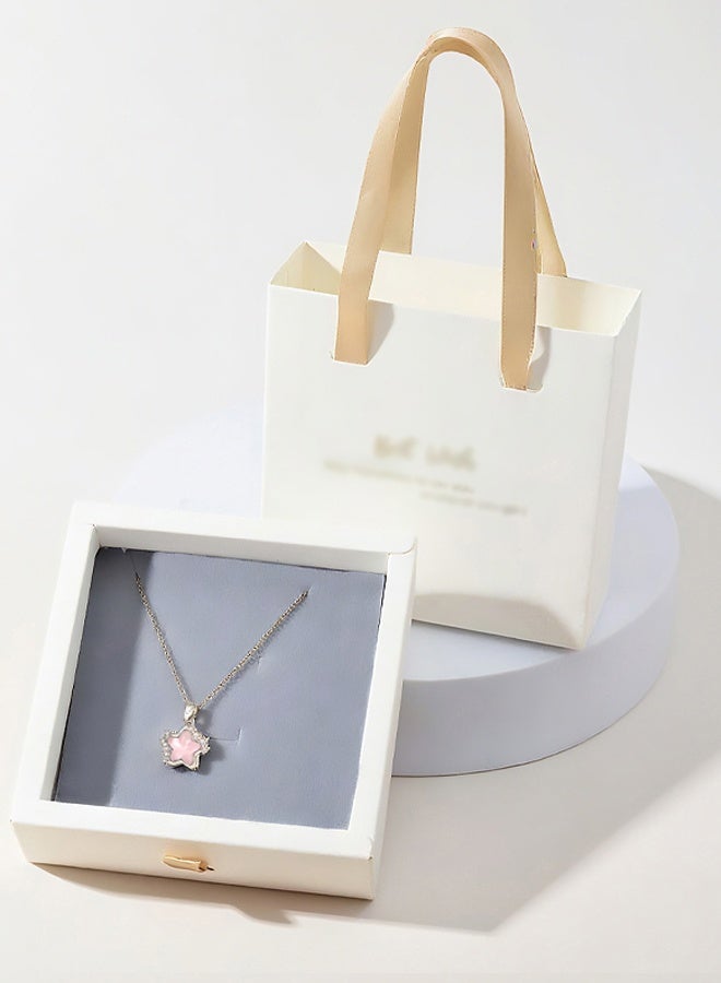 A Simple Pink Star Design Necklace with Gift Box and Bag Star Pendant Necklace Pink Crystal Silver Charm Chain Dainty Trendy Rhinestone Necklace Statement Daily Jewelry Anniversary Birthday Mothers Day Gifts for Women - Image 1