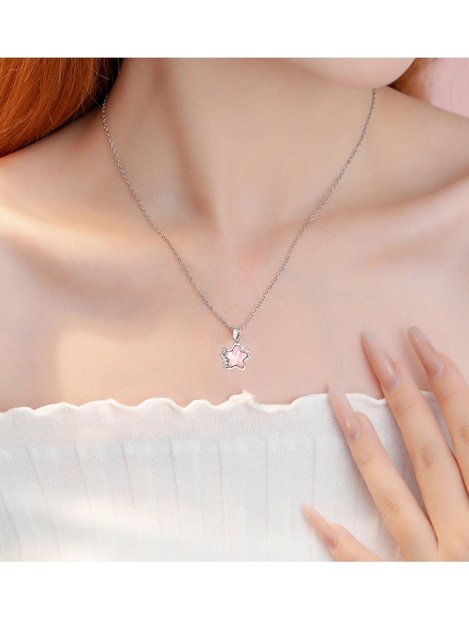 A Simple Pink Star Design Necklace with Gift Box and Bag Star Pendant Necklace Pink Crystal Silver Charm Chain Dainty Trendy Rhinestone Necklace Statement Daily Jewelry Anniversary Birthday Mothers Day Gifts for Women - Image 2