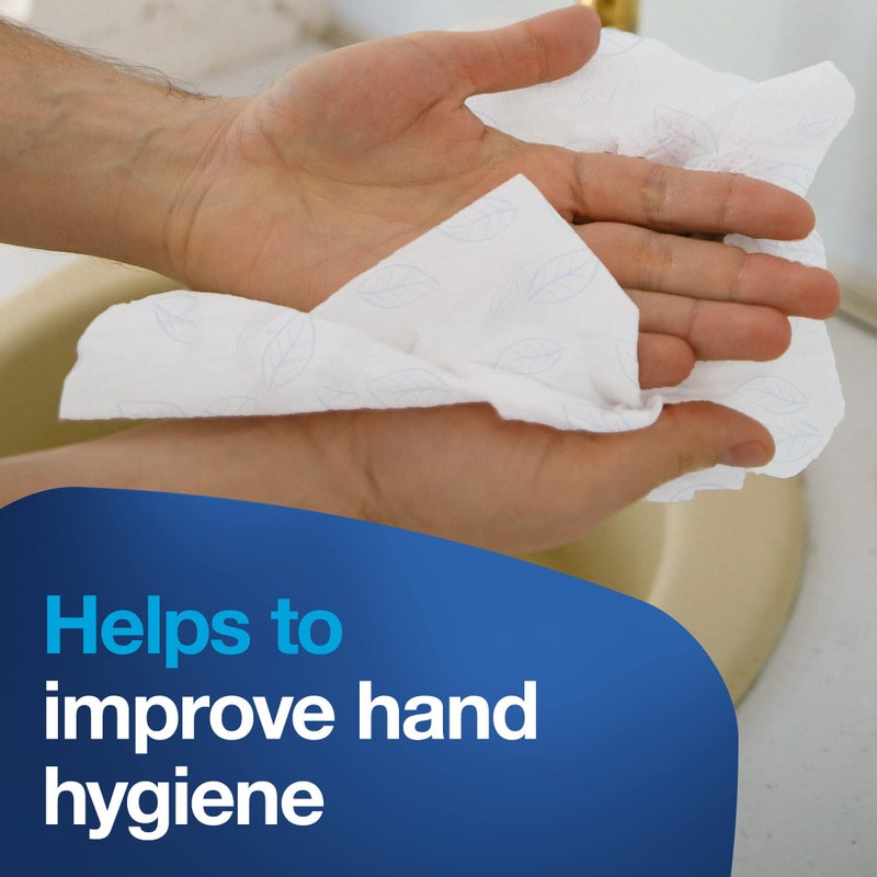 Tork Extra Soft Multifold Hand Towels White with Blue Leaf Print, H2 Dispenser Compatible 16 Packs x 94 Towels (101298) - Image 4