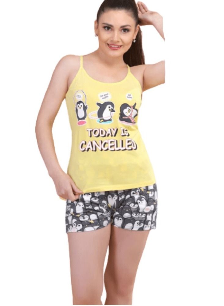 Cotton hot shorts set with prints and a thin suspender for women