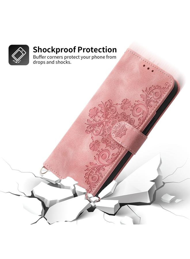 S-TOP Case For iPhone 12 mini Skin-feel Flowers Embossed Wallet Leather Phone Case - Image 5
