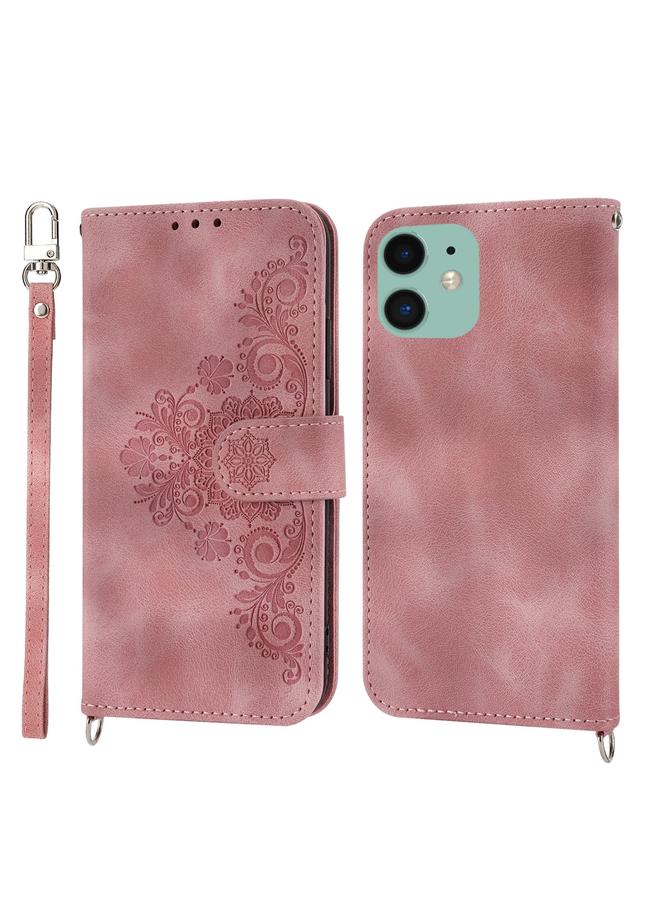 S-TOP Case For iPhone 12 mini Skin-feel Flowers Embossed Wallet Leather Phone Case - Image 2