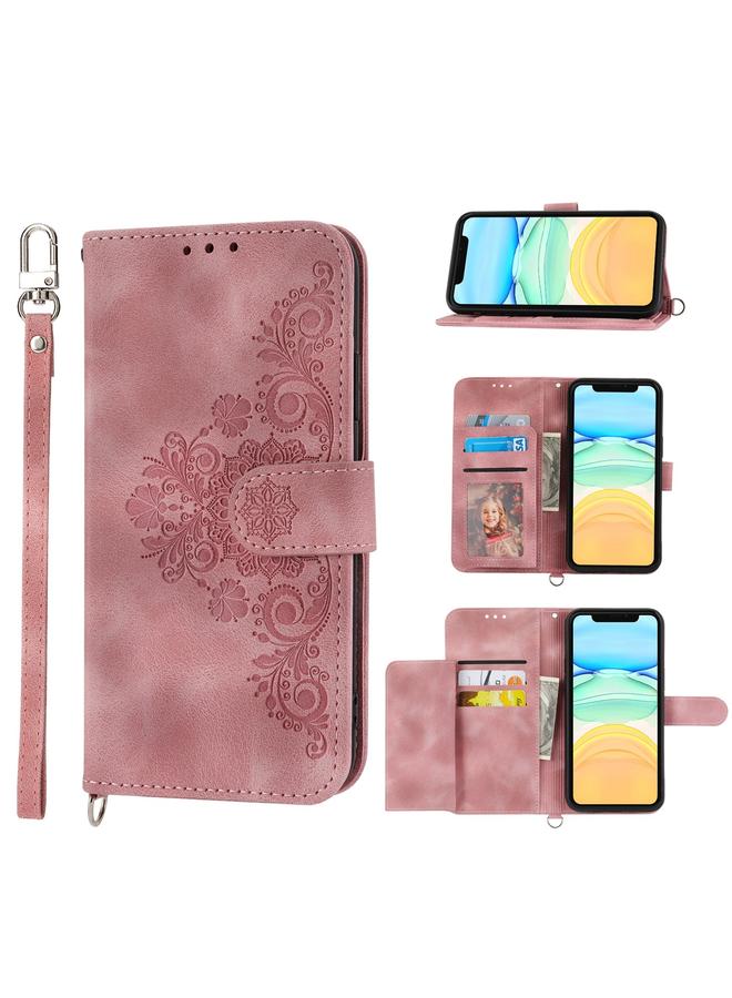 S-TOP Case For iPhone 12 mini Skin-feel Flowers Embossed Wallet Leather Phone Case - Image 1