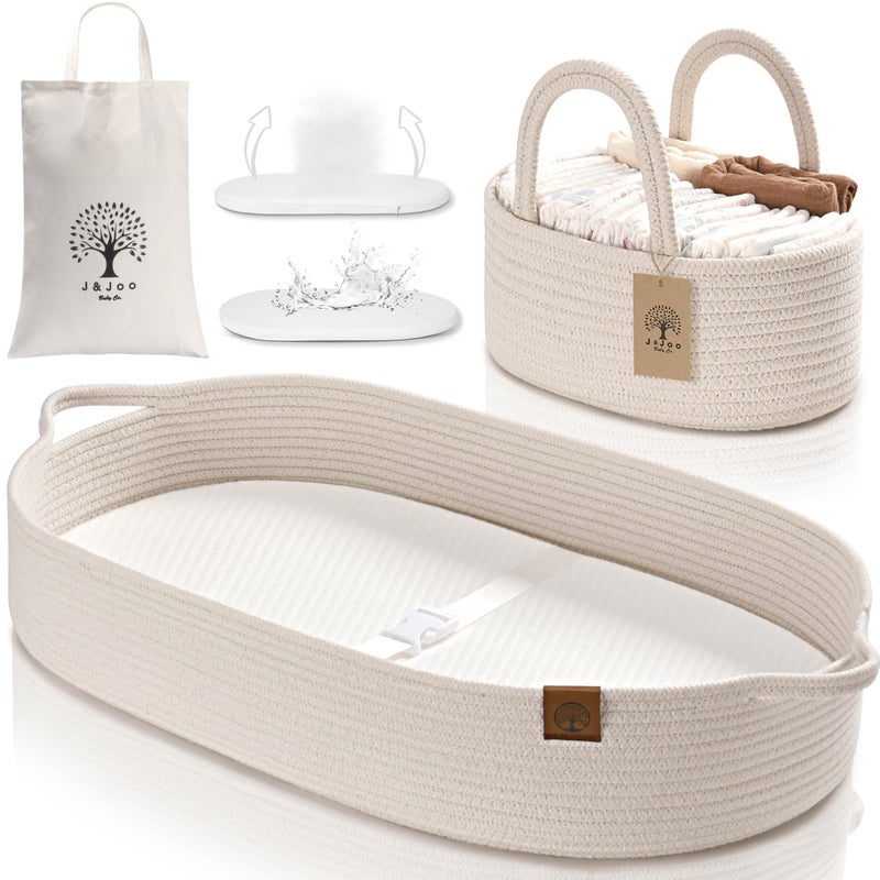 Baby Changing Basket Includes Diaper Caddy Breathable Waterproof DualCover Portable Changing Pad for Dresser Changing Table Gift for Baby Shower Cotton Rope Basket for Baby