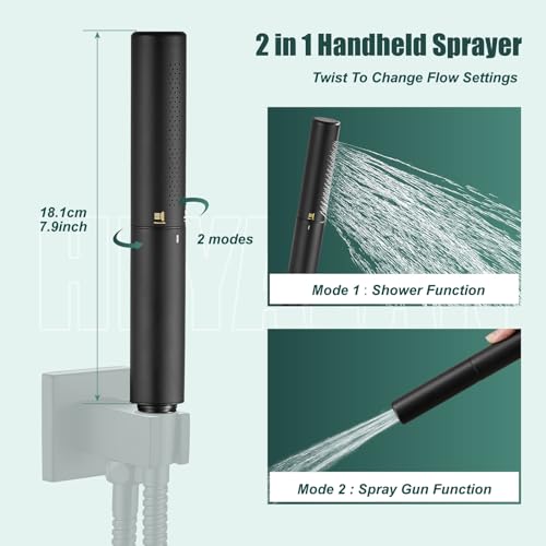Heyalan Hand Held Shower Wand, High Pressure Handheld Head with Strong Flow, Luxury Spray for Bathroom,Dual Function,Matte Black - Image 4