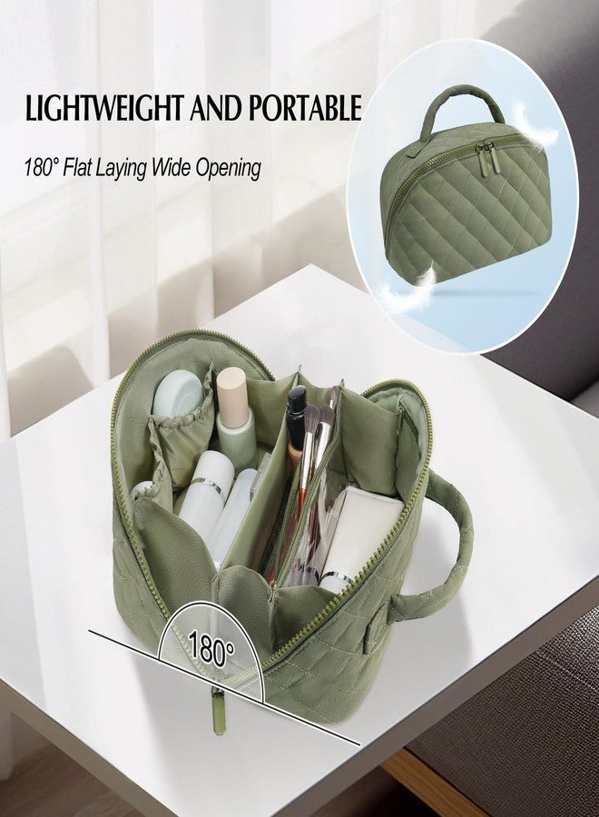 honitty Makeup Bag,Travel Make up Bags,Lay Flat Cosmetic Bag Set,Quilted Puffer Waterproof Toiletry Bag for Women, Green, Minimalist - Image 5