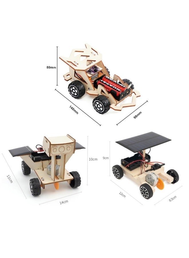 3Pcs Science kit, Solar Car Model Kits Wooden Remote Car, Science Experiment Kit, DIY Model Cars Kit Educational Building Toys - Image 3