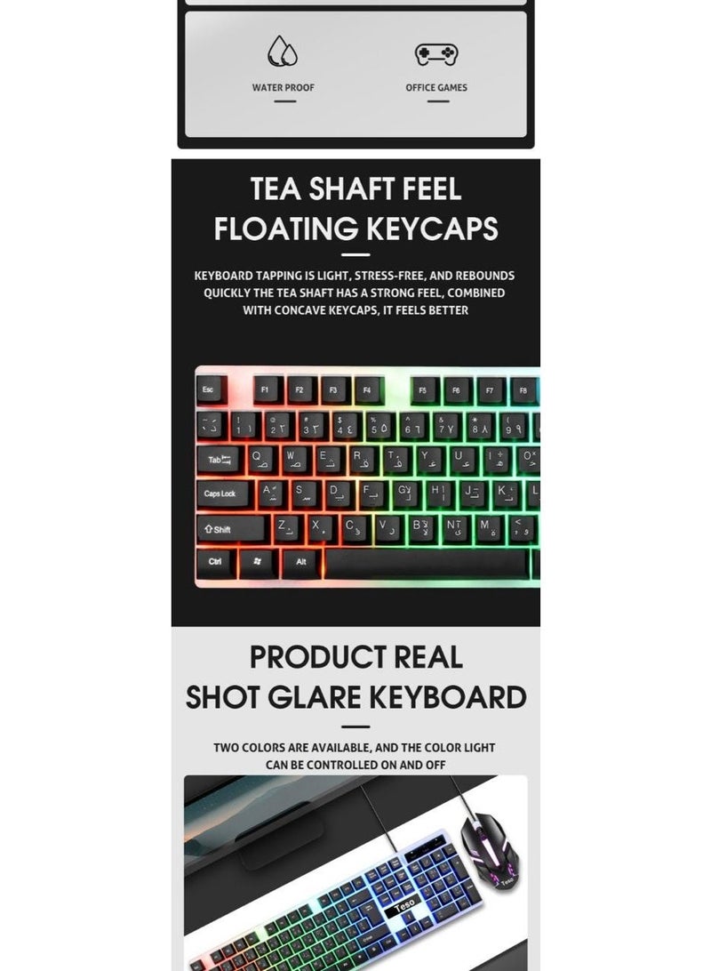 تيسو طقم لوحة مفاتيح وماوس سلكي Teso T30 للألعاب والمكتب – ملمس "Tea Shaft" المريح، إضاءة خلفية "Cool Glow" - Image 2