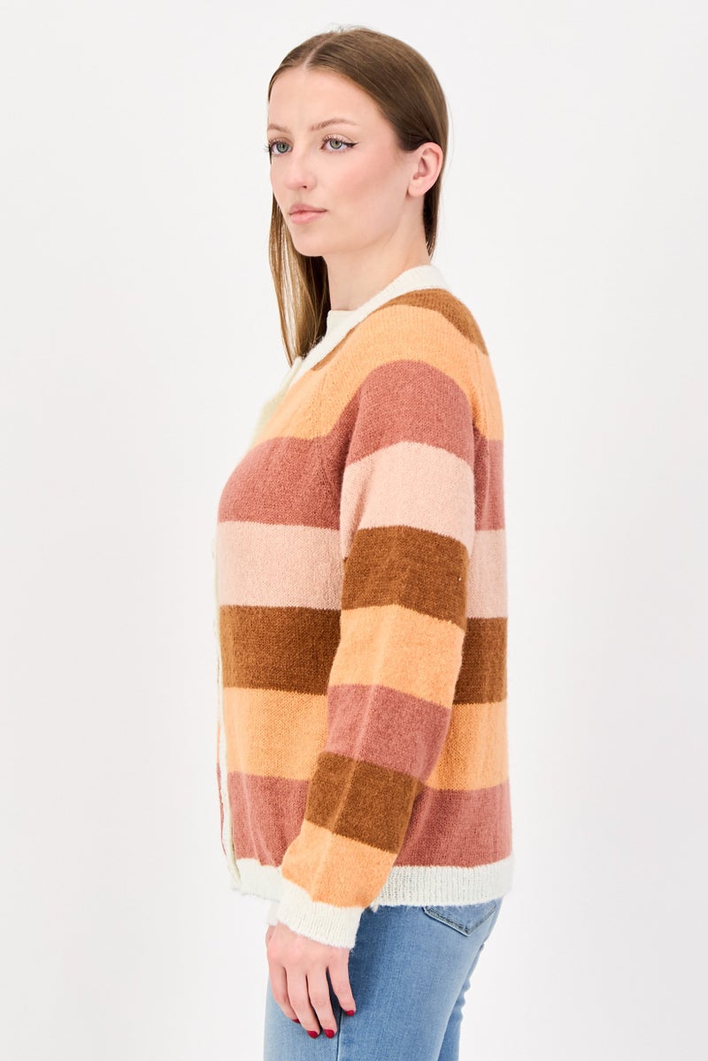 Fire & Glory Women Ribbed Neck Yarn Dye Cardigan, Multicolor - Image 2