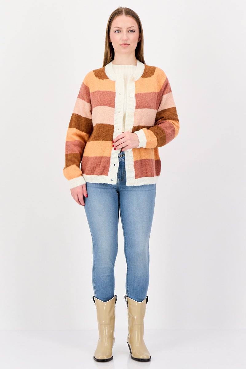 Fire & Glory Women Ribbed Neck Yarn Dye Cardigan, Multicolor - Image 4