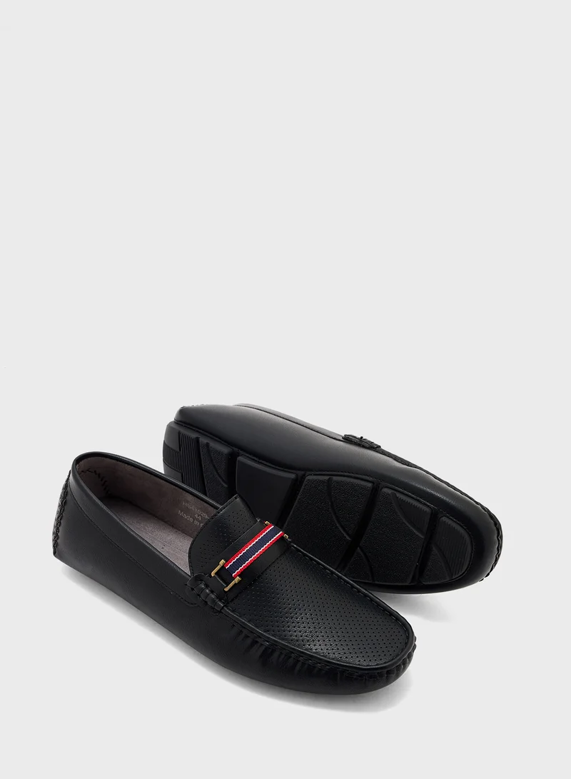 Robert Wood Perforated Webbing Detail Casual Loafers