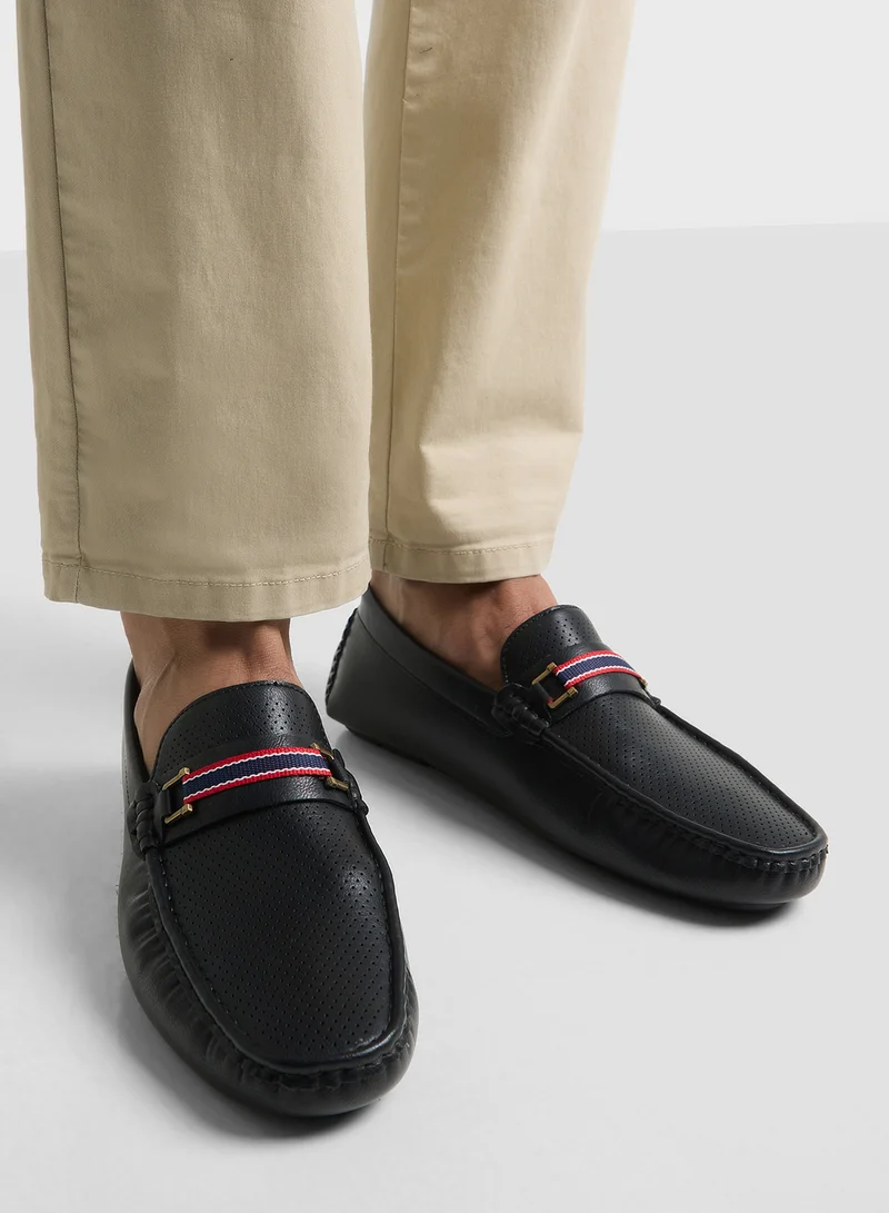 Robert Wood Perforated Webbing Detail Casual Loafers