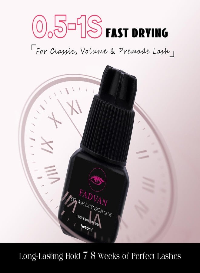 FADVAN Black Lash Extension Glue, 1-Second Quick Dry, 6-8 Week Retention, Professional Eyelash Adhesive -Strong Hold for Salon Use (5ml) - Image 2