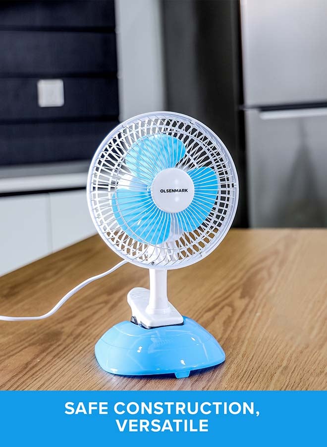 Olsenmark 3 IN 1 Wall and Table Clip Fan 8", 3 Leaf Blades For Strong Wind And 2-Speed Levels, High Performance Motor For High Speed Wind, 360-Degree Rotation OMF1798H Blue and white - Image 4