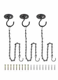 Excefore Ceiling Hook with Hanging Chain Hook - Wall Hook Metal Plant Stand Iron Lantern Hanger for Bird Feeders, Wind Chimes, Flower Pots (3 Pack with Hanging Chains Black)  - Image 1