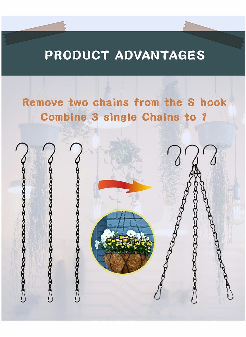 Excefore Ceiling Hook with Hanging Chain Hook - Wall Hook Metal Plant Stand Iron Lantern Hanger for Bird Feeders, Wind Chimes, Flower Pots (3 Pack with Hanging Chains Black)  - Image 3