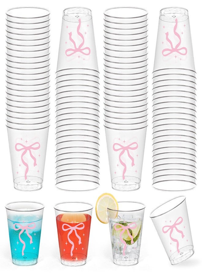 FYSUIMU 50Pcs Pink Bow Shot Glasses Cute Bowknot Hard Plastic Mini Shot Cups Disposable Clear Drinking Tasting Sample Cup for Coquette Birthday Baby Shower, 2 Oz - Image 1