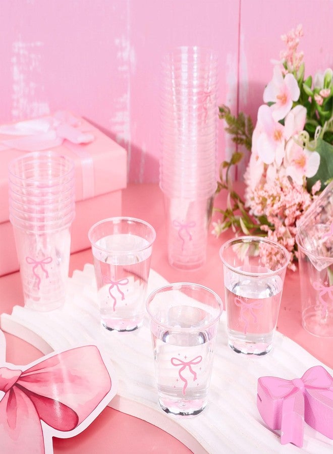 FYSUIMU 50Pcs Pink Bow Shot Glasses Cute Bowknot Hard Plastic Mini Shot Cups Disposable Clear Drinking Tasting Sample Cup for Coquette Birthday Baby Shower, 2 Oz - Image 3